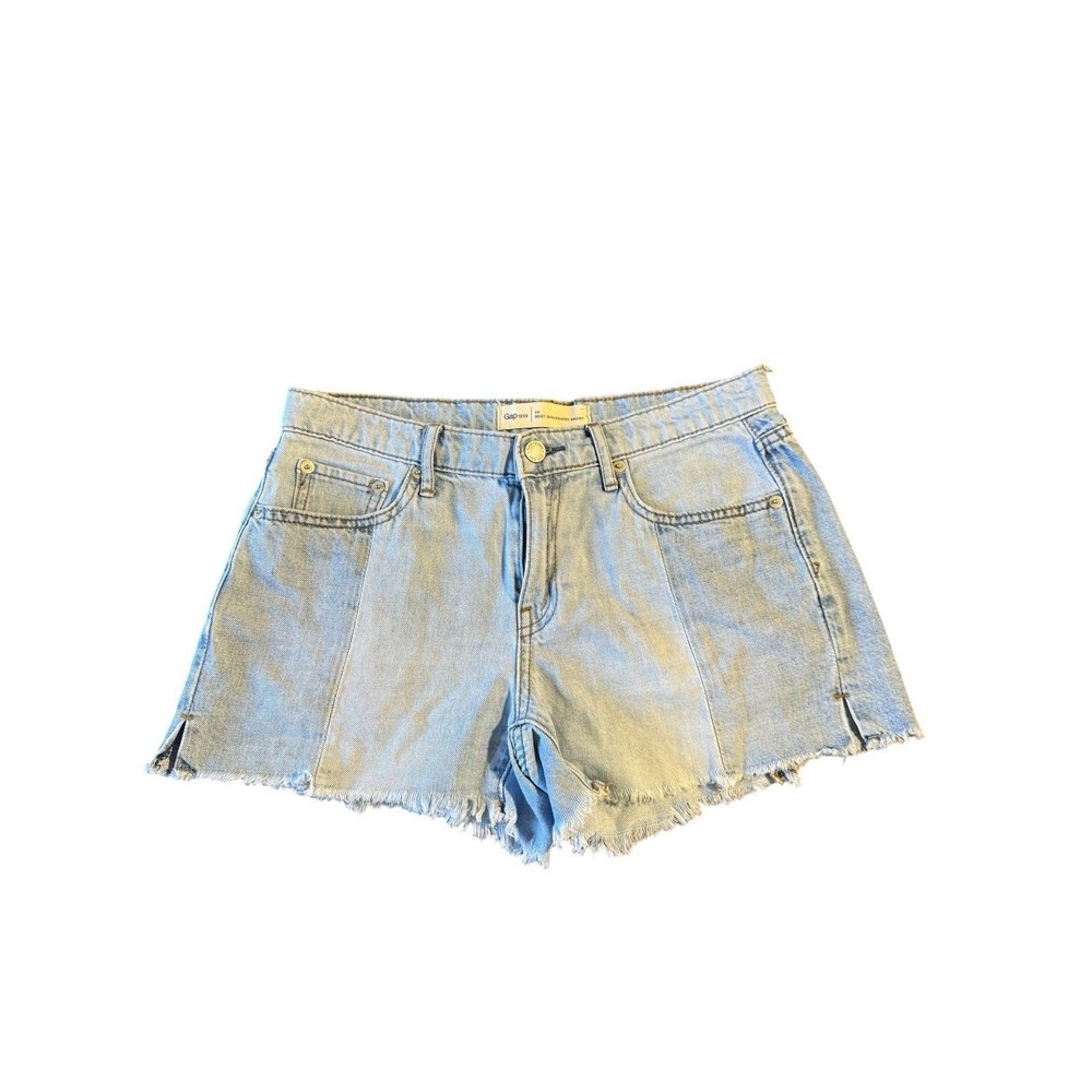 Gap 1969 Best Girlfriend Denim Shorts Light Wash Raw Hem Paneled Size 26 Womens